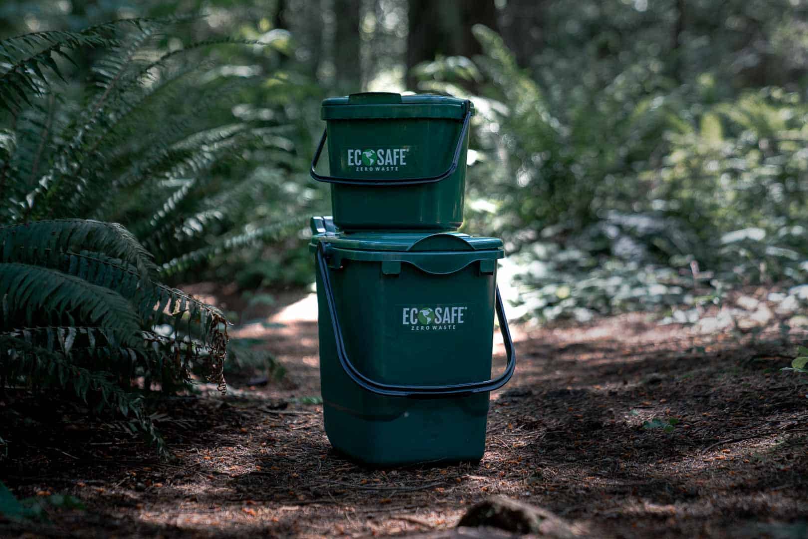 EcoSafe compost bins in a forest